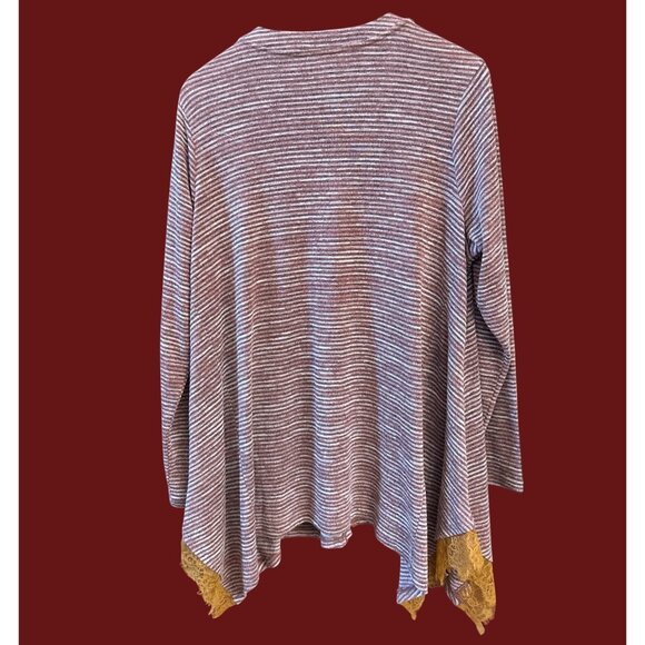 LOGO Lori Goldstein Striped Cardigan Lace Hem Pockets Boho Chic Size 1X - Picture 4 of 5